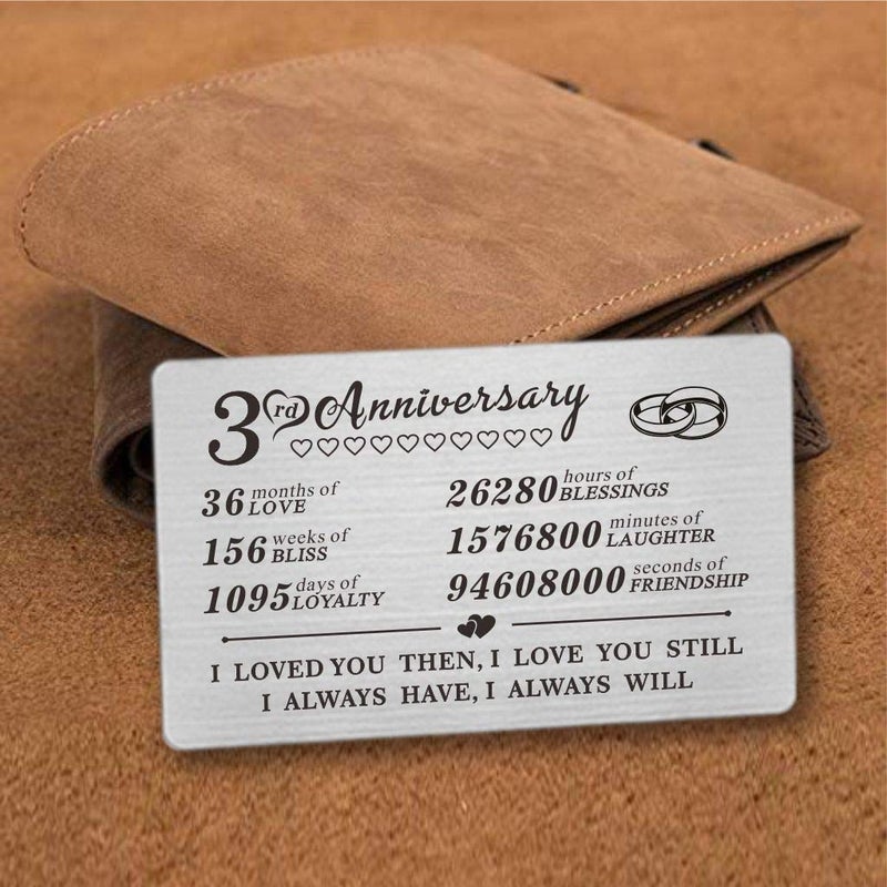 DEGASKEN 3 Year Anniversary Keepsake Gifts Wallet Card for Him Men Husband Boyfriend, Third 3rd Yr Wedding Anniversary Card Gift for Wife Her Unique - Image 2